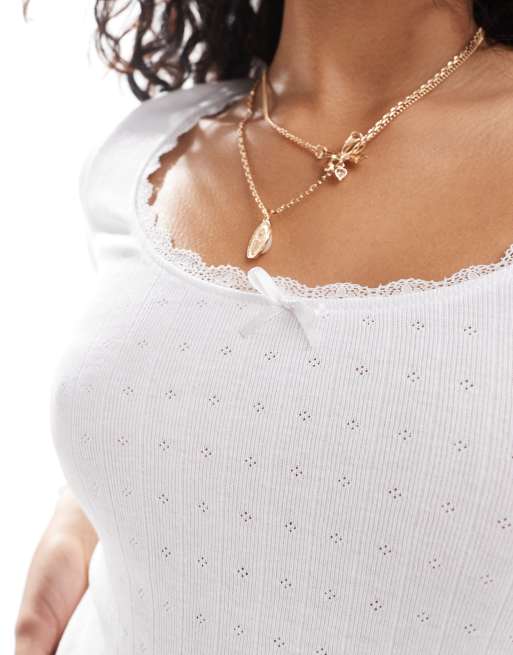 Brave Soul pointelle long sleeve top with bow detail in cream, 2 of 4
