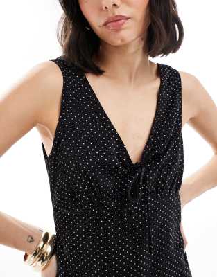 Brave Soul Polka Dot Sleeveless Satin Dress In Black