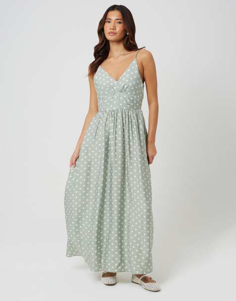 Brave Soul Polka dot strappy midi dress in pale green