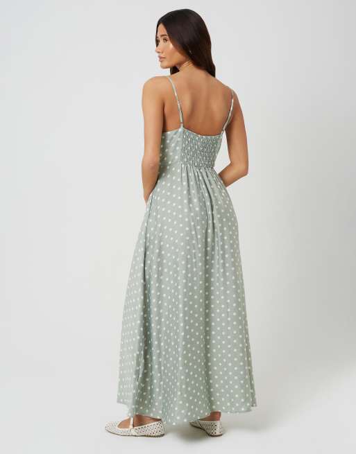 Brave Soul Polka dot strappy midi dress in pale green, 3 of 4
