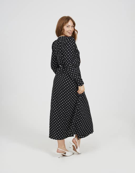 Brave Soul Polka dot v-neck midi dress in black, 2 of 4