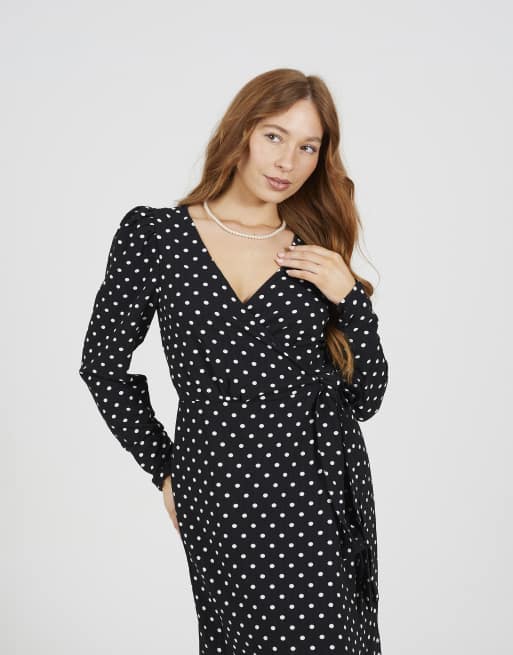 Brave Soul Polka dot v-neck midi dress in black, 3 of 4