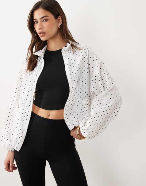Brave Soul polka dot windbreaker with toggle detail in black and white - view 1