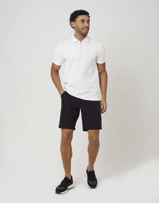 Brave Soul - Polo a maniche corte bianco sporco con zip corta, 3 di 4
