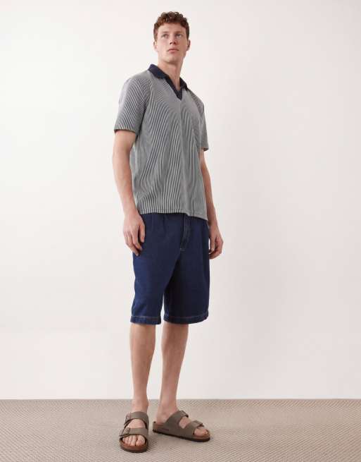 Brave Soul - Polo a maniche corte blu navy ed écru a righe, 2 di 5