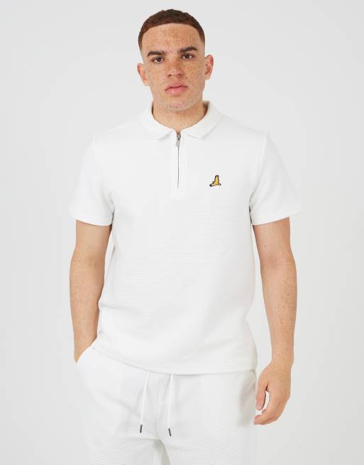 Brave Soul - Polo a maniche corte color panna con zip corta