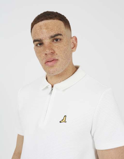 Brave Soul - Polo a maniche corte color panna con zip corta, 3 di 4