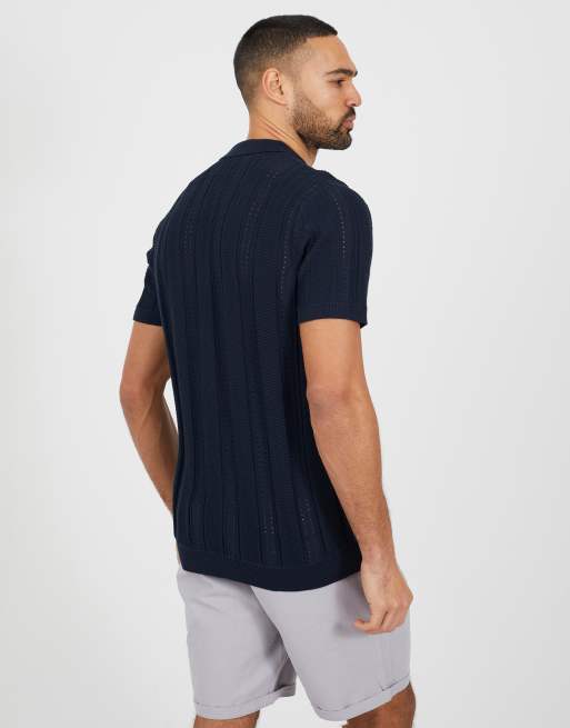 Brave Soul - Polo a maniche corte in maglia blu navy scuro, 2 di 3