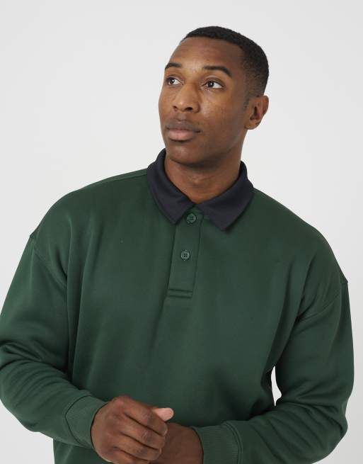 Brave Soul polo a maniche lunghe con colletto a contrasto verde, 4 di 4