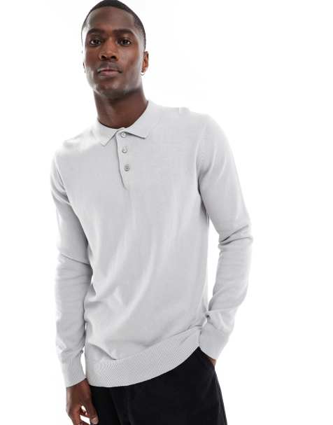 Brave Soul - Polo a maniche lunghe in maglia grigio chiaro - view 1
