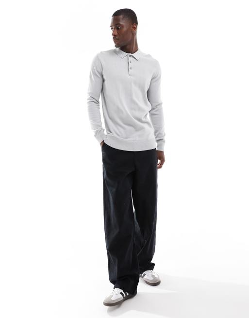 Brave Soul - Polo a maniche lunghe in maglia grigio chiaro, 3 di 4