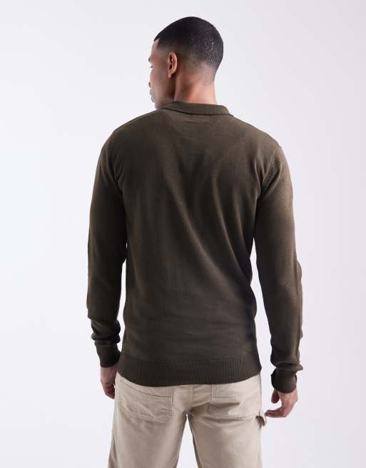 Brave Soul - Polo a maniche lunghe verde con abbottonatura, 3 di 5
