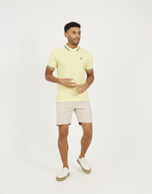 Brave Soul - Polo amarillo con rayas color block en contraste de algodón, 3 de 4