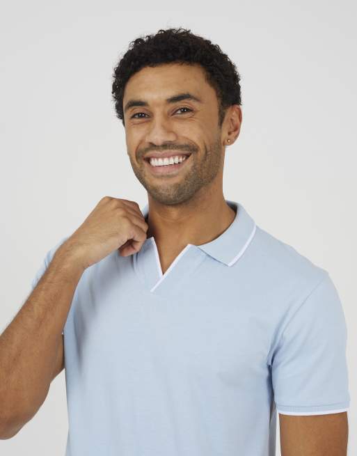 Brave Soul - Polo azul claro con cuello abierto, 4 de 4