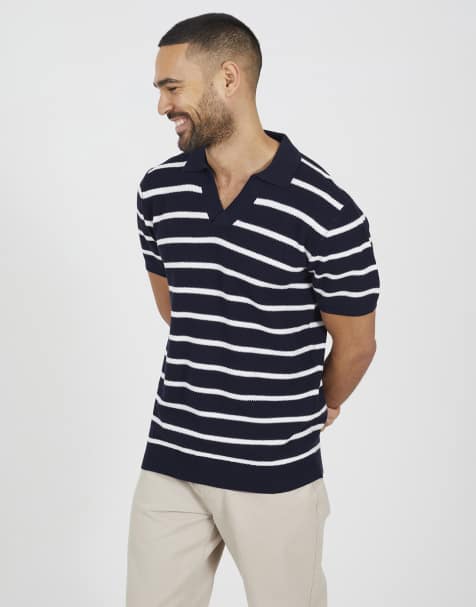 Brave Soul - Polo azul marino con solapas de jacquard - view 1