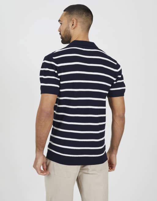 Brave Soul - Polo azul marino con solapas de jacquard, 2 de 4