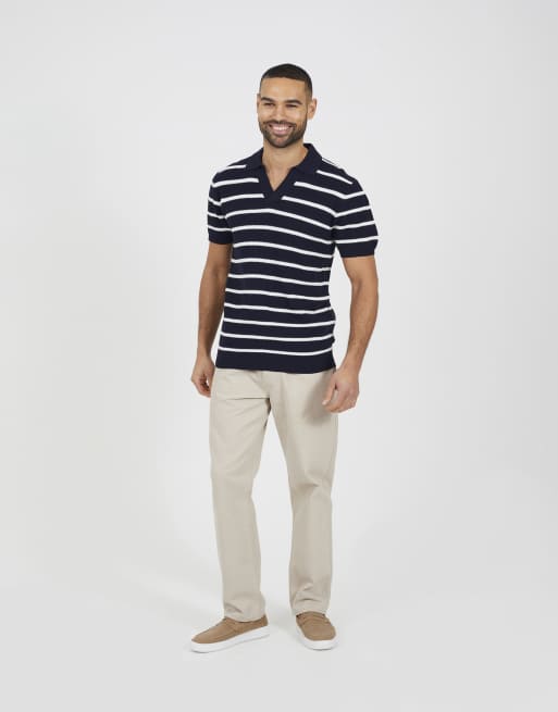 Brave Soul - Polo azul marino con solapas de jacquard, 3 de 4
