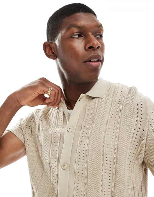 Brave Soul - Polo beige in maglia con bottoni, 2 di 4