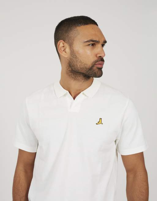 Brave Soul - Polo bianco sporco con scollo a V e ricamo, 4 di 4