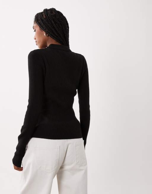 Brave Soul polo collar jumper in black, 4 of 4