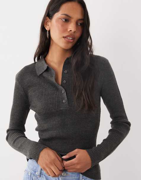 Brave Soul polo collar jumper in charcoal grey - view 1
