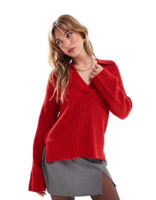 Brave Soul polo collar jumper in red