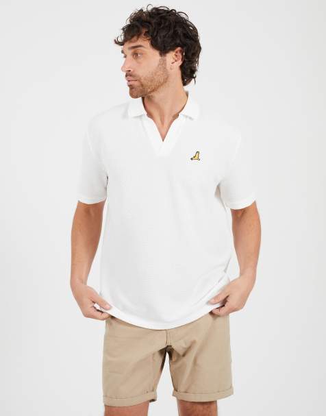 Brave Soul - Polo color crema ricamata con scollo a V - view 1