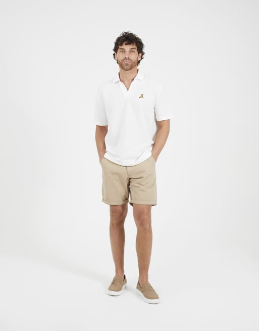 Brave Soul - Polo color crema ricamata con scollo a V, 3 di 4