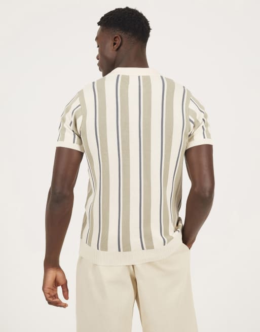 Brave Soul - Polo en maille à rayures avec col ouvert - Vert, 2 de 4