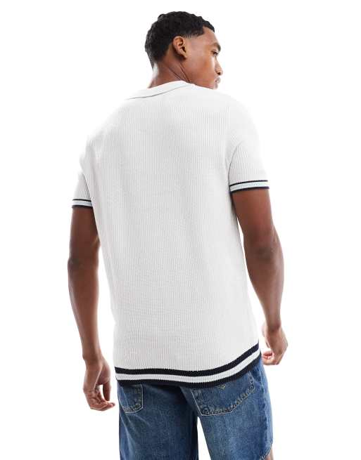 Brave Soul - Polo en maille avec col zippé et bords contrastants - Naturel, 4 de 4