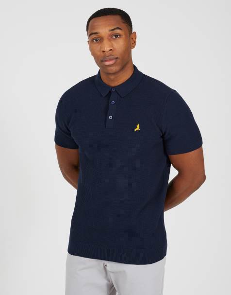 Brave Soul - Polo en maille de coton gaufrée avec broderie - Bleu marine foncé - view 1
