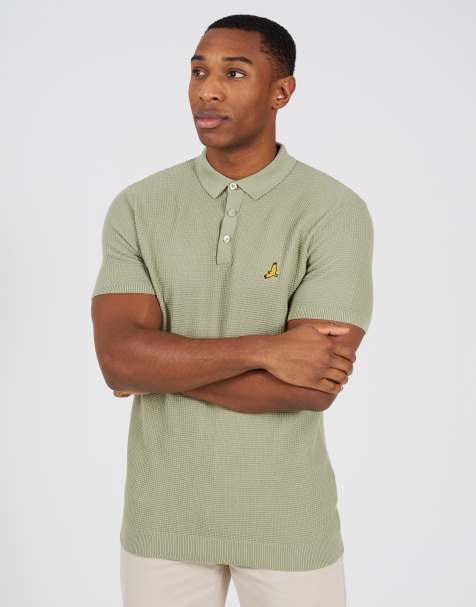 Brave Soul - Polo en maille de coton gaufrée avec broderie - Vert - view 1