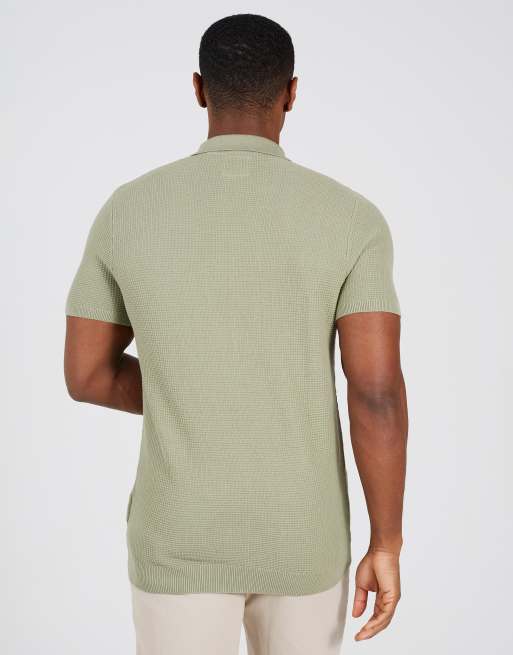 Brave Soul - Polo en maille de coton gaufrée avec broderie - Vert, 2 de 4