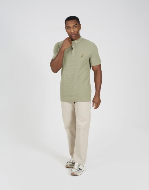 Brave Soul - Polo en maille de coton gaufrée avec broderie - Vert, 3 de 4