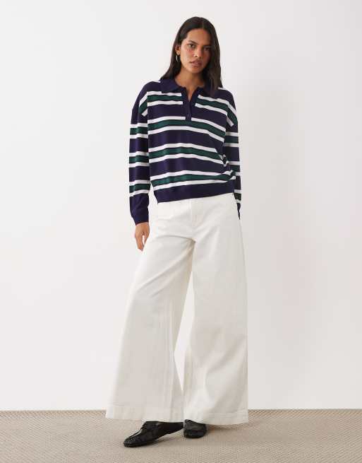 Brave Soul polo in maglia a righe navy, verde e avorio, 2 di 4