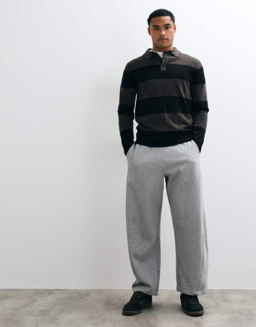 Brave Soul polo knitted jumper in black and grey stripe, 4 of 10