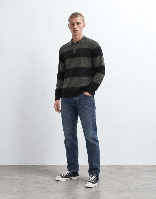Brave Soul polo knitted jumper in black and grey stripe, 6 of 10
