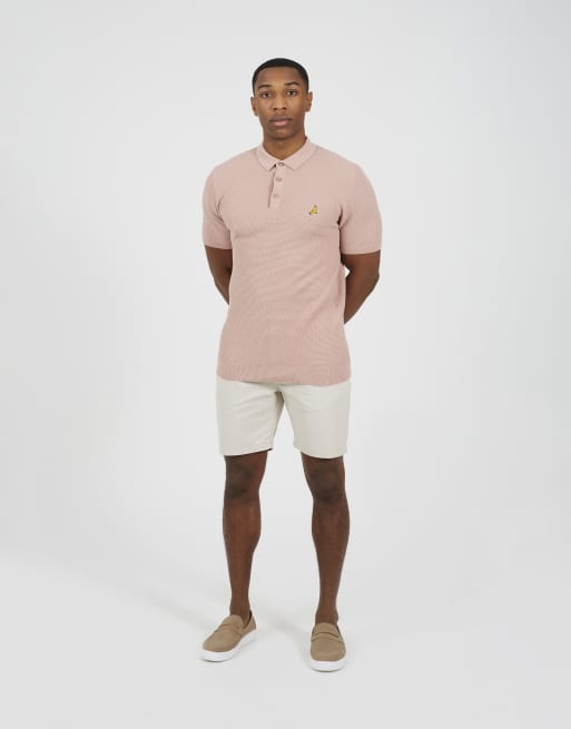 Brave Soul - Polo rosa con bordado de punto gofrado de algodón, 3 de 4