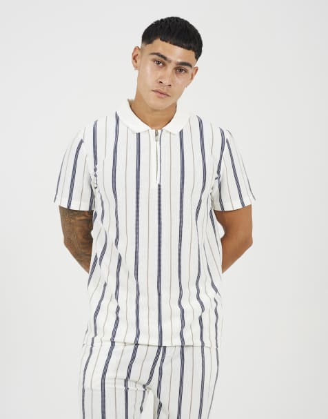 Brave Soul Polo shirt with quarter zip in cream - view 1