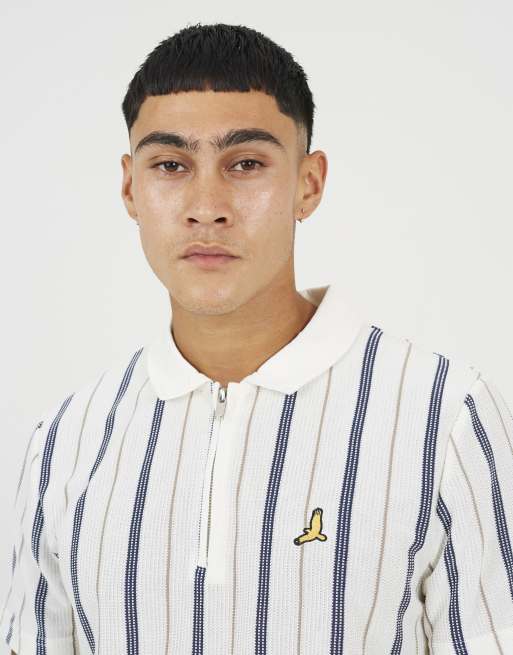Brave Soul Polo shirt with quarter zip in cream, 4 of 4