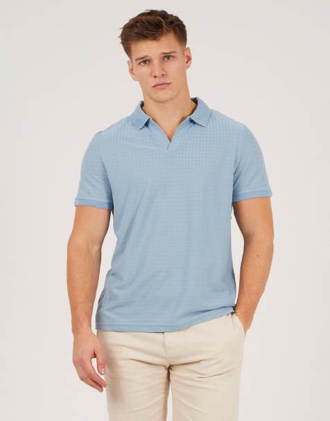 Brave Soul – Polohemd aus Jacquard in Blau mit Trophy-Ausschnitt - view 1