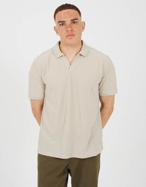 Brave Soul – Polohemd aus Jacquard in Steinbeige mit Trophy-Ausschnitt - view 1
