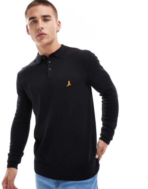 Brave Soul - Poloshirt met lange mouwen en geborduurd logo in zwart