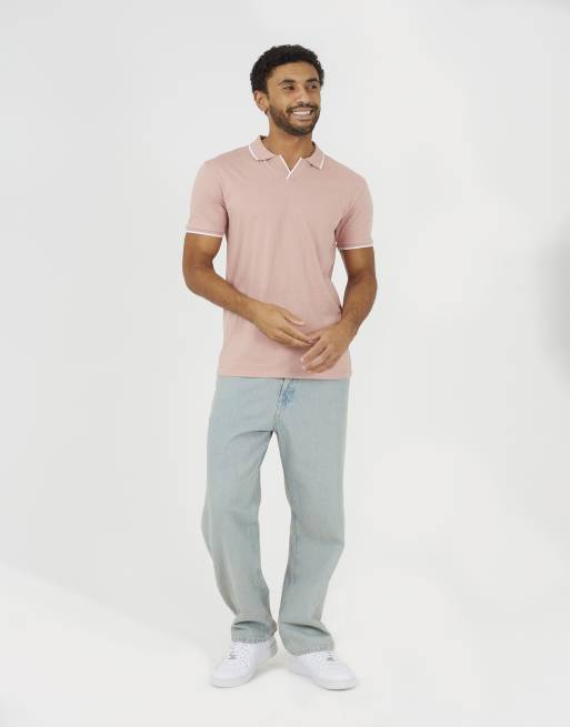 Brave Soul - Poloshirt met open kraag in roze, 3 van 4