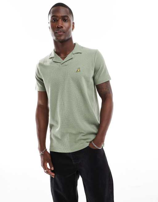 Brave Soul - Poloshirt met wafelstructuur in saliegroen