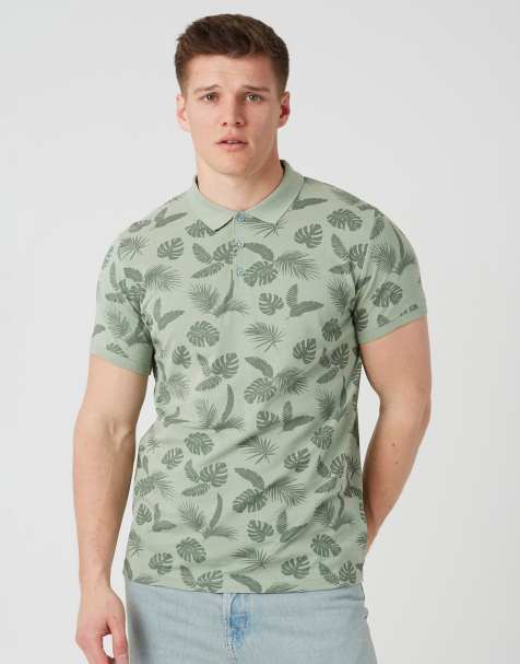 Brave Soul - Poloshirt van katoen met bladprint in mintgroen - view 1
