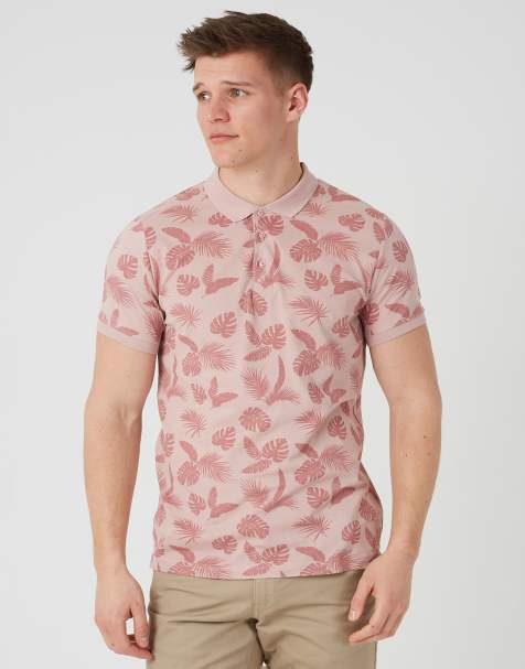 Brave Soul - Poloshirt van katoen met bladprint in roze - view 1