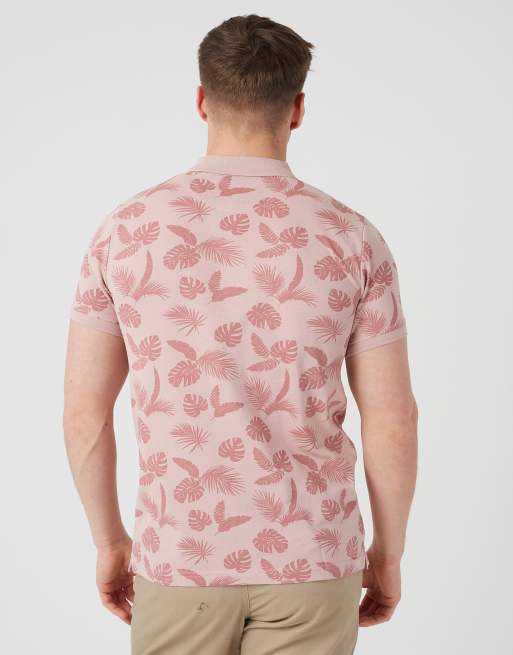 Brave Soul - Poloshirt van katoen met bladprint in roze, 4 van 4