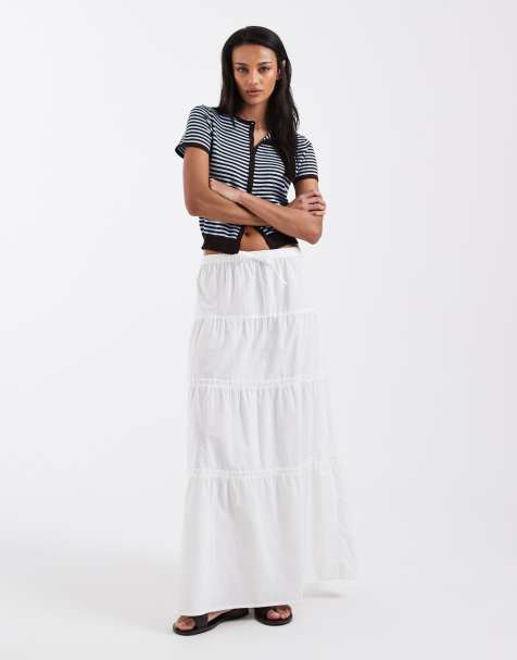 Brave Soul - Poplin maxi rok met stroken in wit - view 1