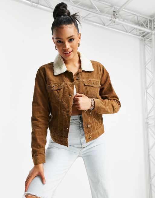 Brave Soul Prestwich borg collar cord jacket in tan ASOS